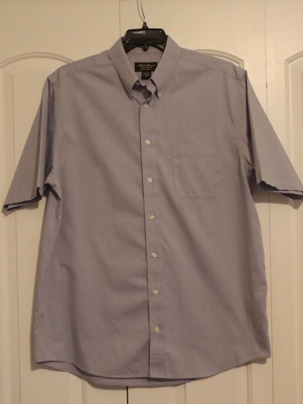 Eddie Bauer Short Sleeve 100% Cotton Button Down Blue Sz L Tall Relaxed Fit